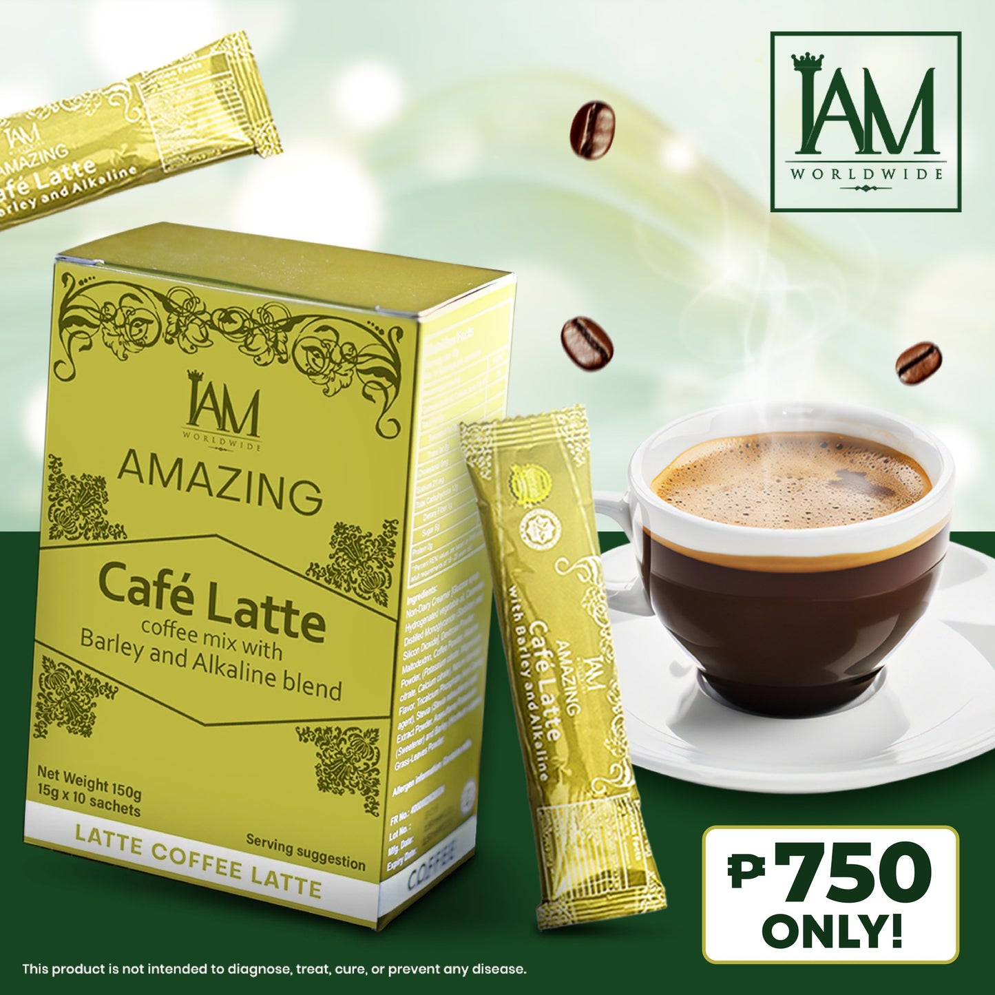 Amazing Coffee Latte with Barley and Alkaline | 1 Box | 10 Sachets | Free Shipping