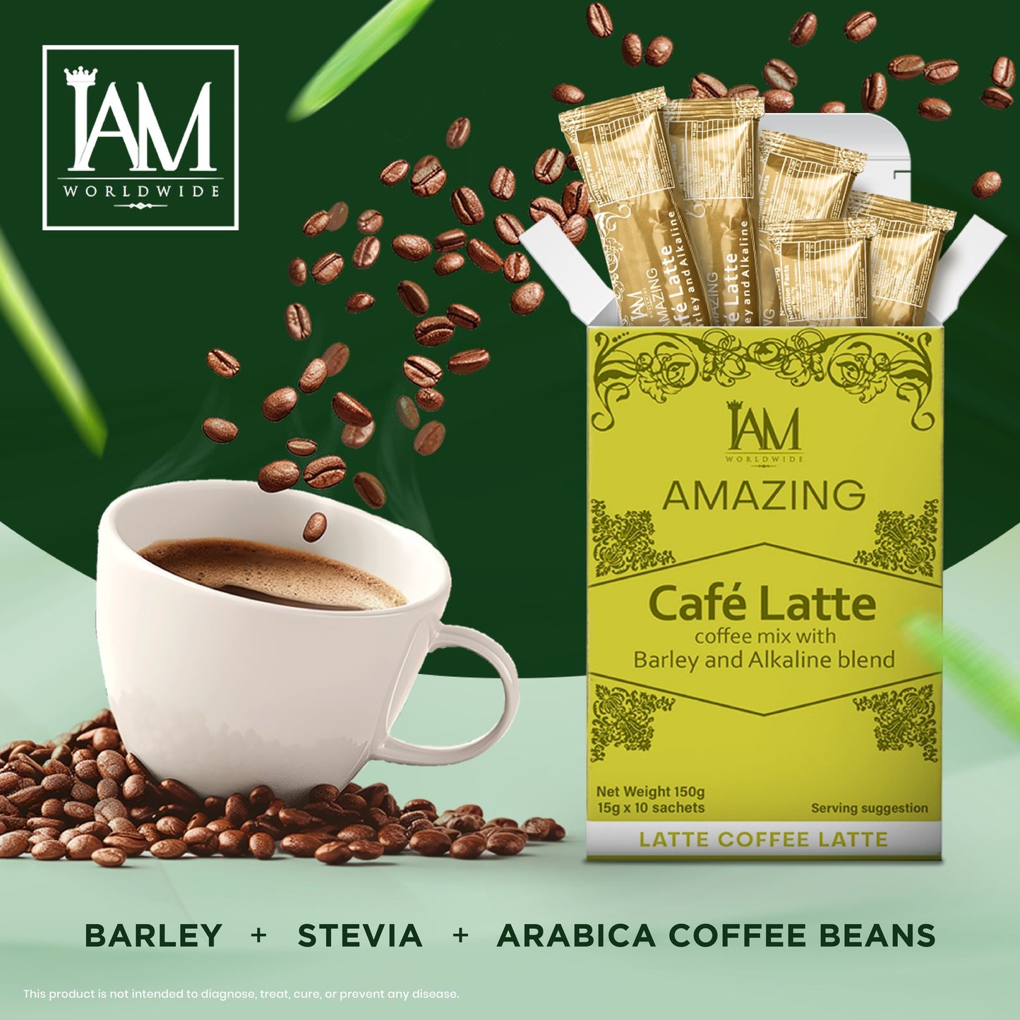 Amazing Coffee Latte with Barley and Alkaline | 1 Box | 10 Sachets | Free Shipping